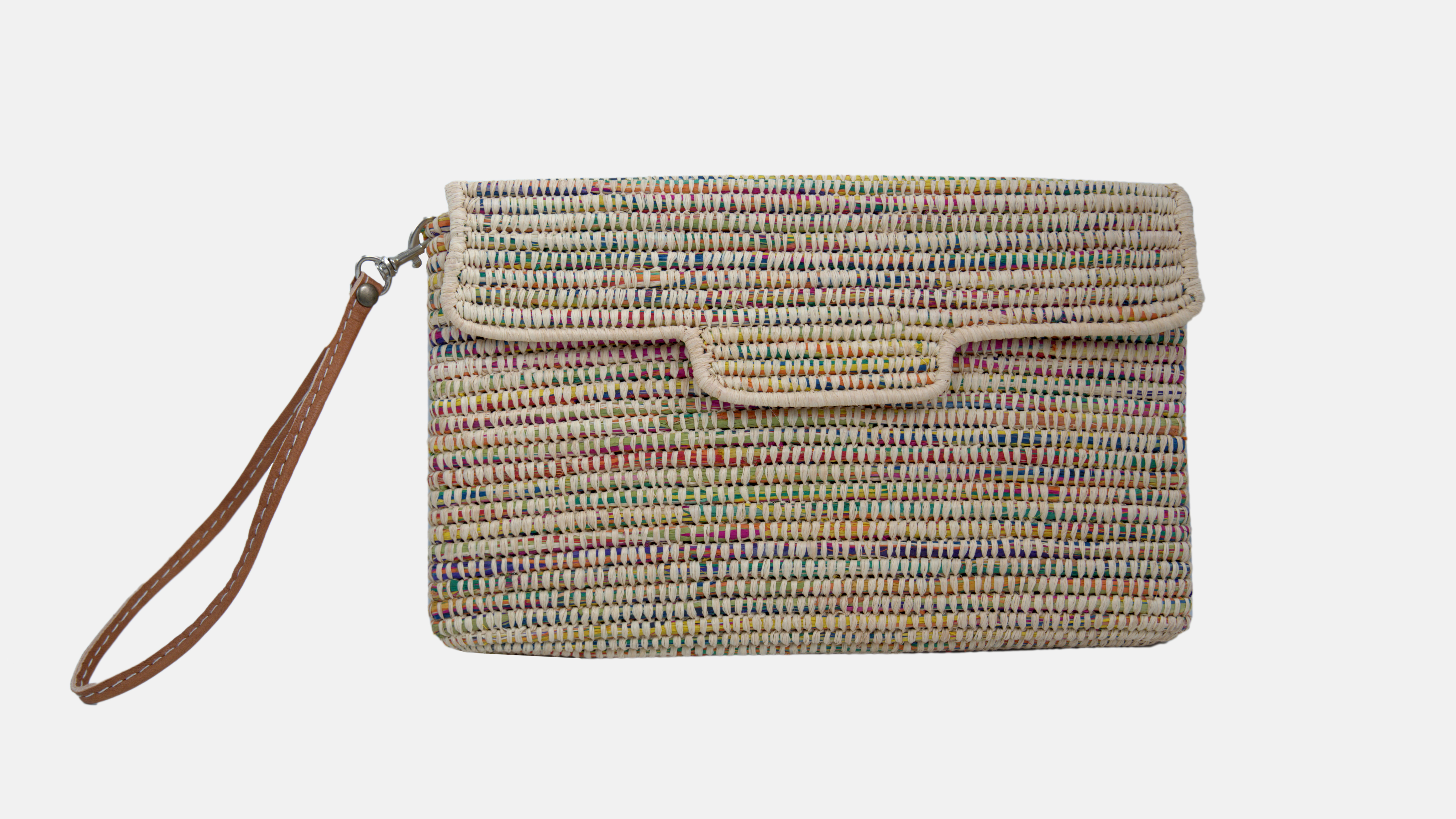 Sac rectangulaire en cuir et en raphia