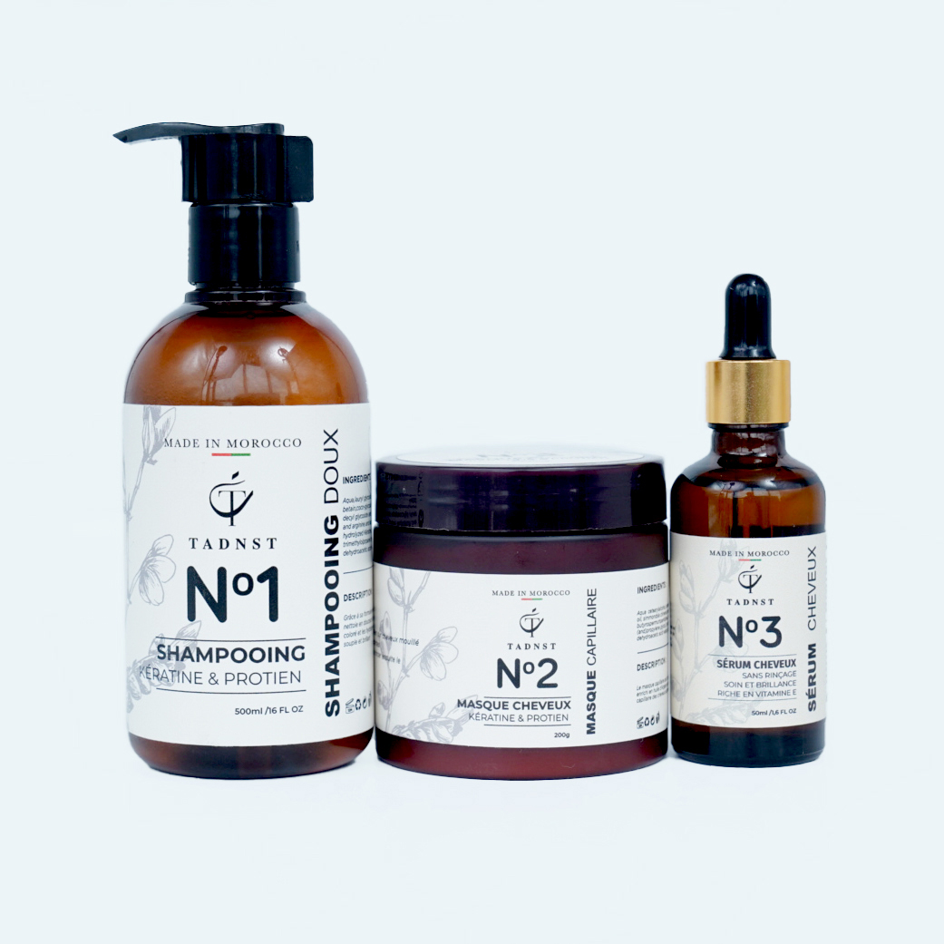 Coffret kératine pour cheveux : shampooing + masque + sérum