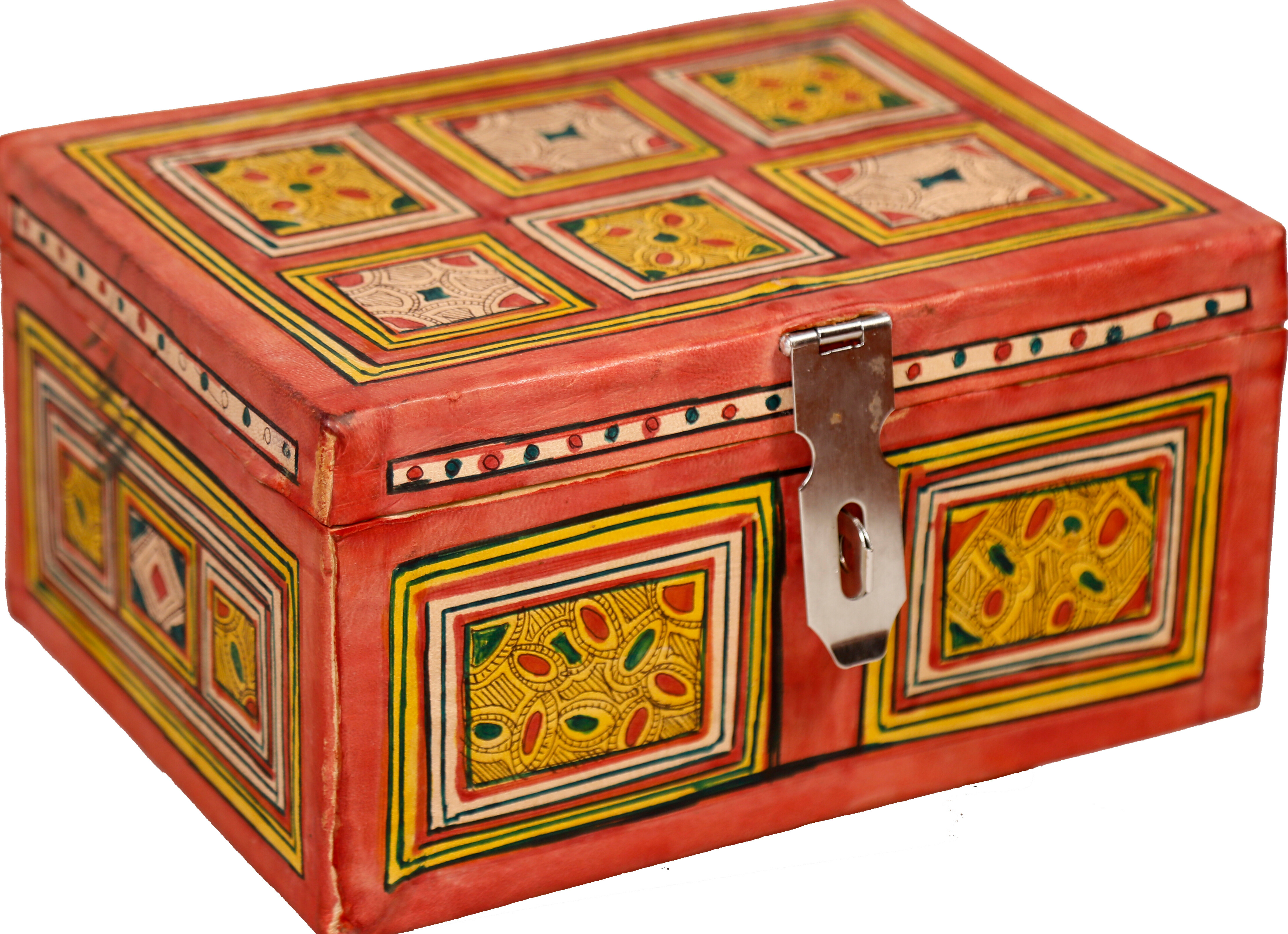 Boîte en bois recouverte et décorée de cuir