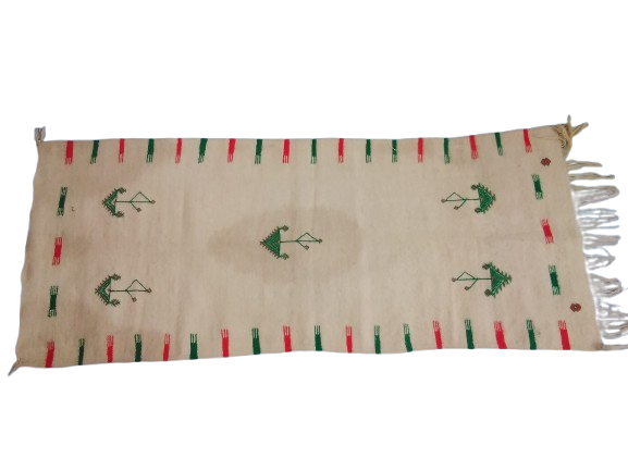 Tapis Blanc à Motifs Verts et Rouges
