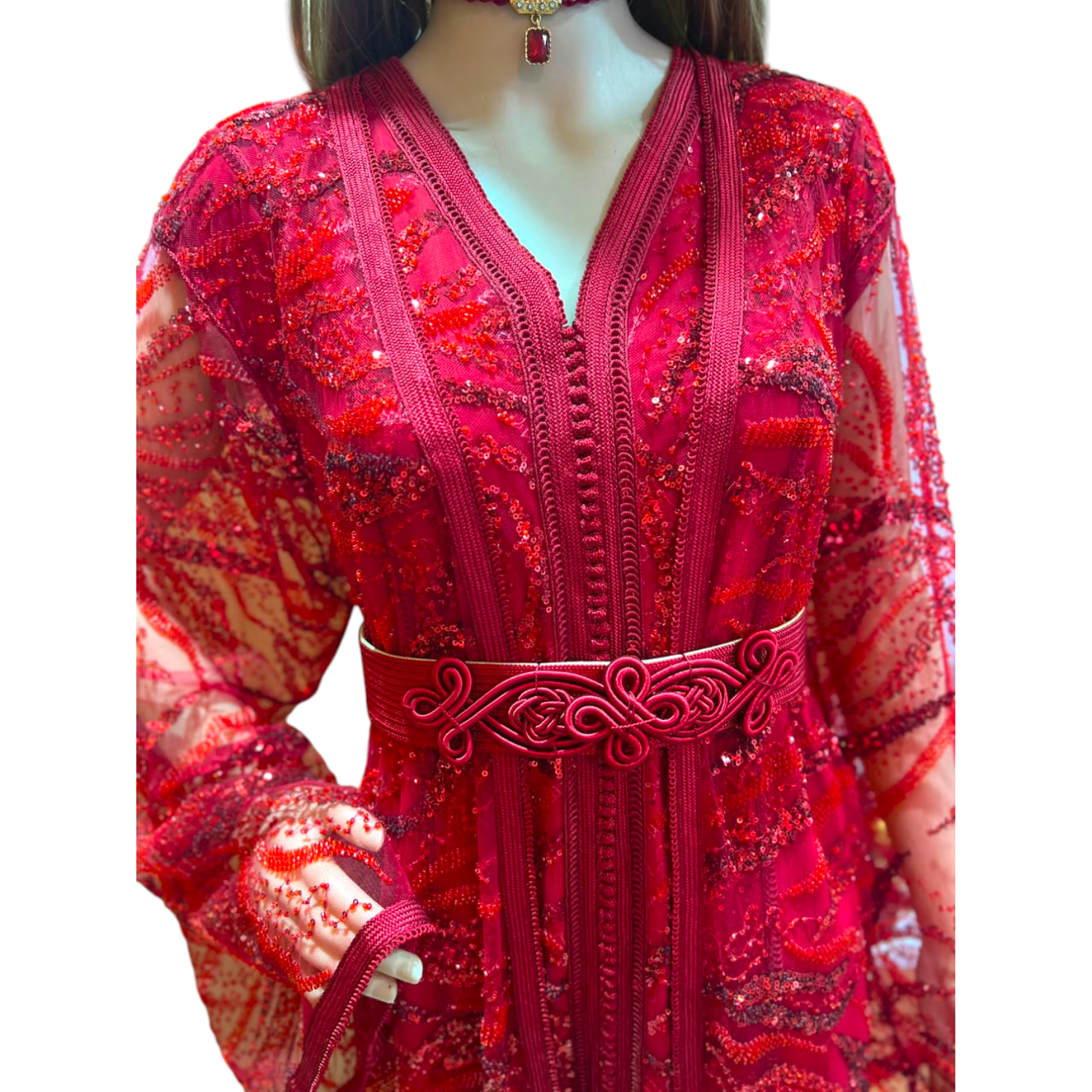 Lebssa marocaine en dentelle rouge