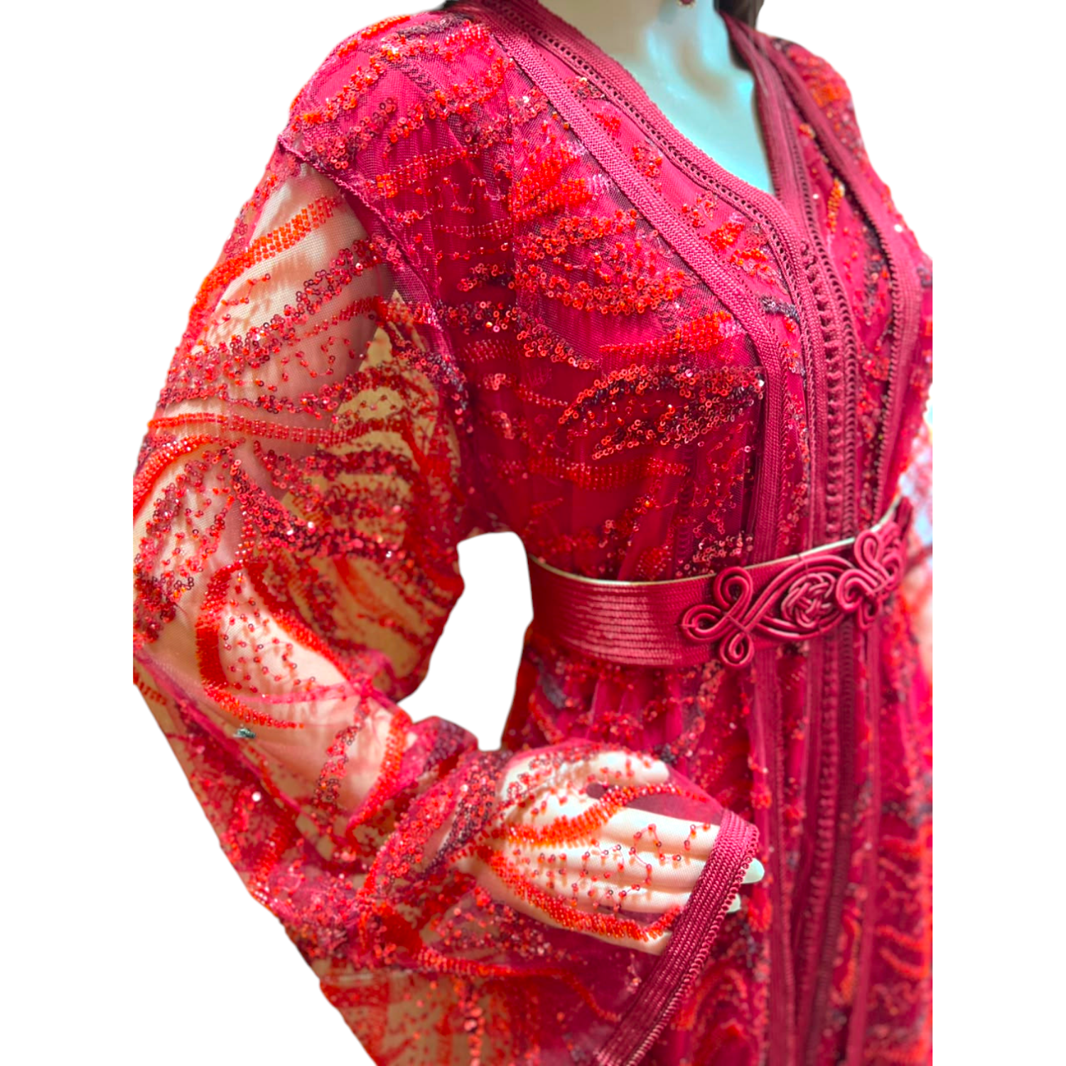 Lebssa marocaine en dentelle rouge