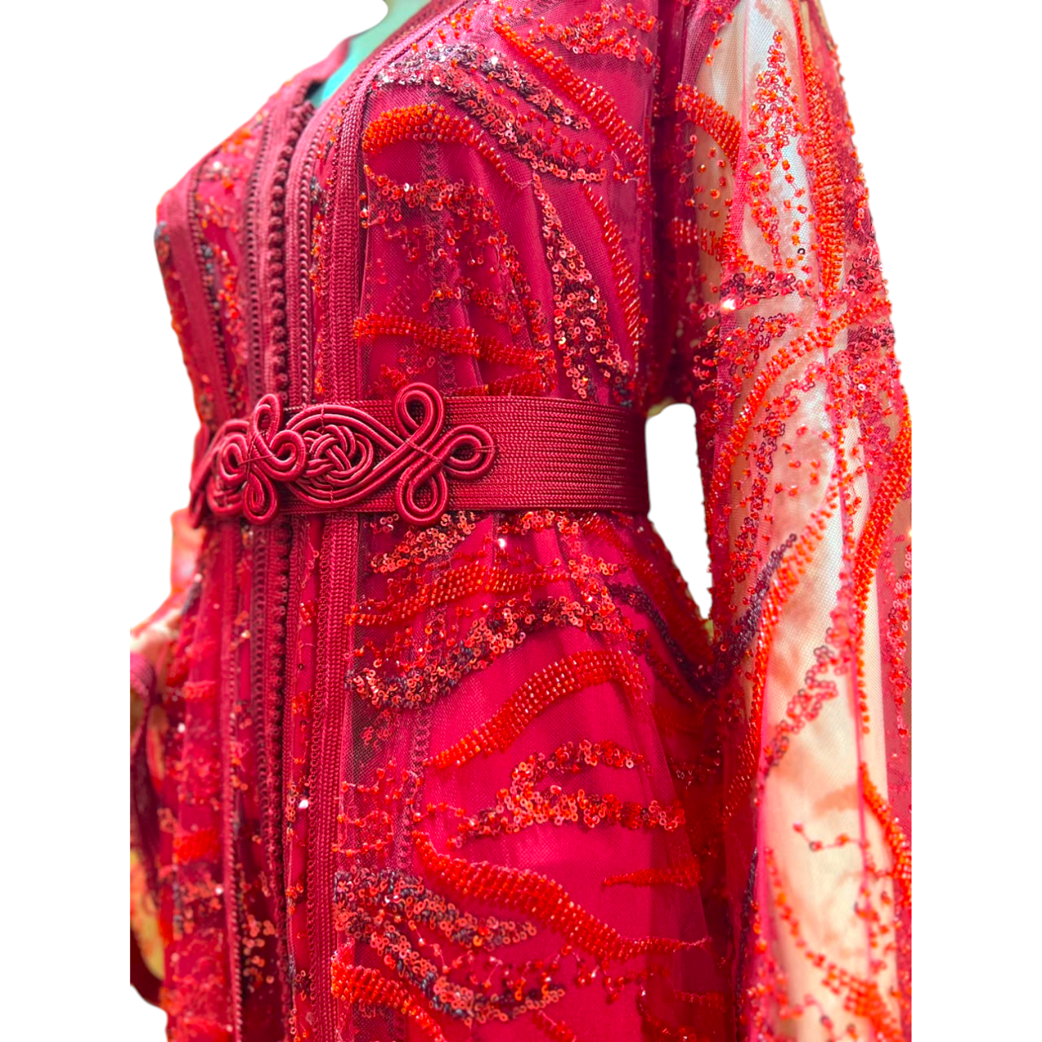 Lebssa marocaine en dentelle rouge