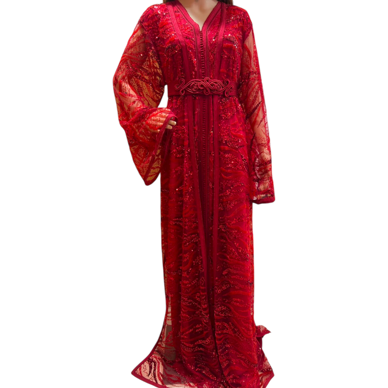 Lebssa marocaine en dentelle rouge
