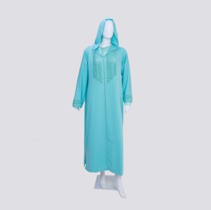 Djellaba en Crêpe, Broderie Randa Faite Main Sur Les Manches