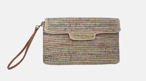 حقيبة بالجلد والرافيا مستطيلة