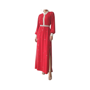 Caftan traditionnel en mouzoun avec sfifa et âqqad artisanaux